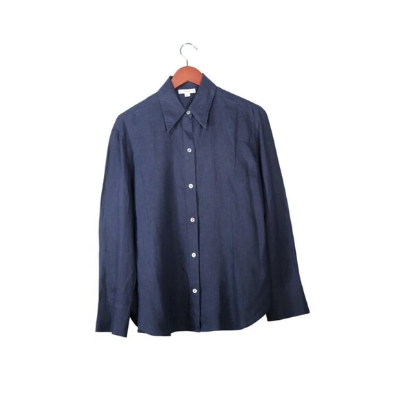 Vince Womens Medium US8 Blue Long-Sleeve Linen Button Up Shirt V934612818 Blouse - Picture 4 of 11